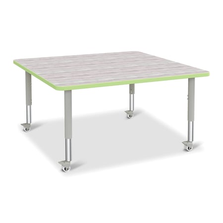Jonti-Craft Berries Square Activity Table, 48 in. x 48 in., Mobile, Driftwood Gray/Key Lime/Gray 6418JCM451